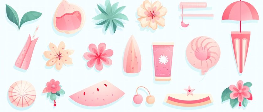 Hand drawn summer collection cartoon on pastel color background. AI generated