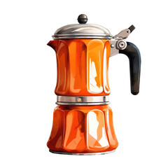 Hiking italian coffe maker watercolor isolated on transparent background, png