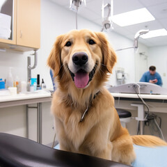 Labrador dog at the vet.