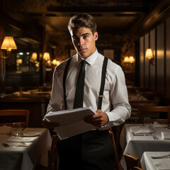 Waiter reading the restaurant menu.