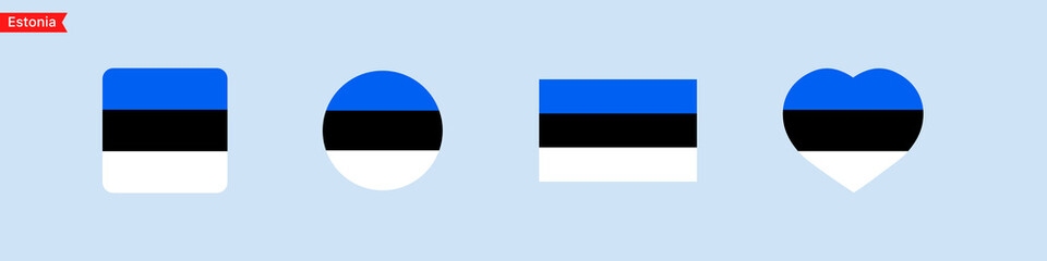 Fototapeta na wymiar National flag of Estonia. Estonia flag icons for language selection. Estonia flag in the shape of a square, circle, heart. Vector icons