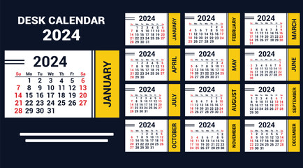 2024 Calendar design vector vertical wall or pocket calendar