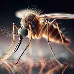 close up of a mosquito on a  ground macro insect background