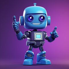 Naklejka premium a cool AI character holding a sign in a classic way and the sign is blank, clean and in purple and blue colors created with Generative Ai
