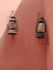 red lantern on the wall with with marrakeche vibes