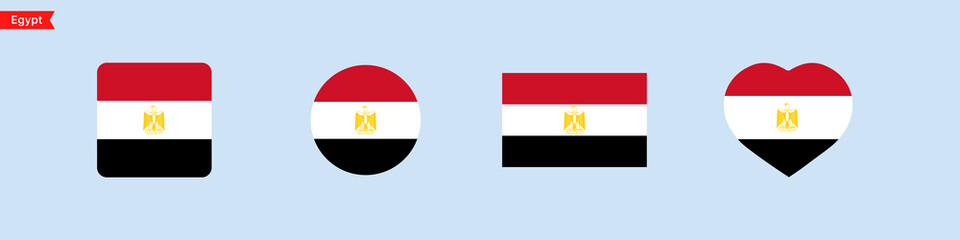 National flag of Egypt icons. Egypt flag in the shape of a square, circle, heart. Website language choice symbols. Vector UI flag design