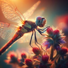 dragonfly on flower macro insect background