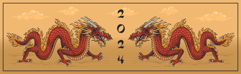 New year dragon colorful poster