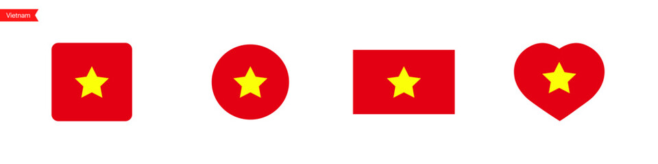 National flag of Vietnam. Vietnam flag icons for language selection. Vietnam flag in the shape of a square, circle, heart. Vector icons - Powered by Adobe