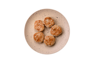 Fried meatballs of minced meat beef, pork or chicken with salt, spices and herbs