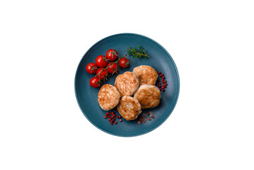 Fried meatballs of minced meat beef, pork or chicken with salt, spices and herbs