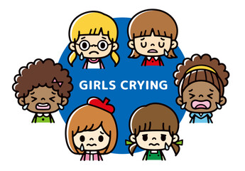 Clip art of multinational girl with crying face