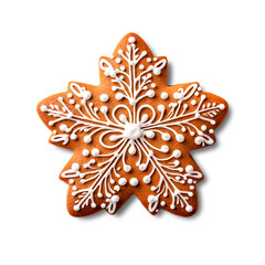 Isolated Christmas gingerbread snowflake cookie with transparent background