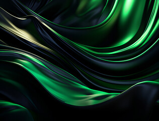 a dark background with green and black swirls, in the style of made of liquid metal, flowing draperies, soft edges and blurred details created with Generative Ai