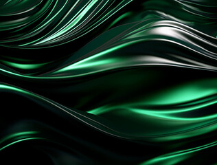 a dark background with green and black swirls, in the style of made of liquid metal, flowing draperies, soft edges and blurred details created with Generative Ai