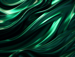 Fototapeta premium a dark background with green and black swirls, in the style of made of liquid metal, flowing draperies, soft edges and blurred details created with Generative Ai