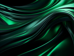 a dark background with green and black swirls, in the style of made of liquid metal, flowing draperies, soft edges and blurred details created with Generative Ai