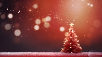 Obraz na płótnie Canvas Christmas background with xmas tree and sparkle bokeh lights on red canvas background.