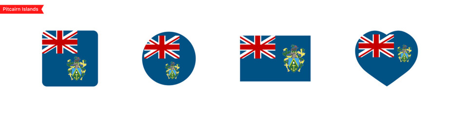 National flag of Pitcairn Islands. Isolated flag symbols for language selection. Pitcairn Islands flag icons in the shape of a square, circle, heart. Vector icons