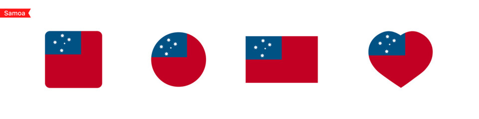 National flag of Samoa. Flag in the shape of a square, circle, heart. Samoa flag icons for language selection. Vector icons