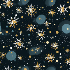 Fototapeta na wymiar Golden Snowflakes on Black Background 