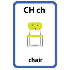 Alphabet flashcard for children with the sound ch from chair