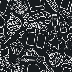 Seamless christmas pattern. New year background. Doodle illustration with christmas and new year icons