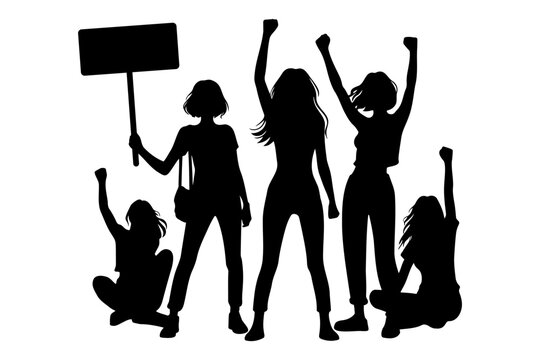 Group of women Protesters or activist silhouette. Vector illustration