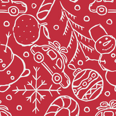 Seamless christmas pattern. New year background. Doodle illustration with christmas and new year icons