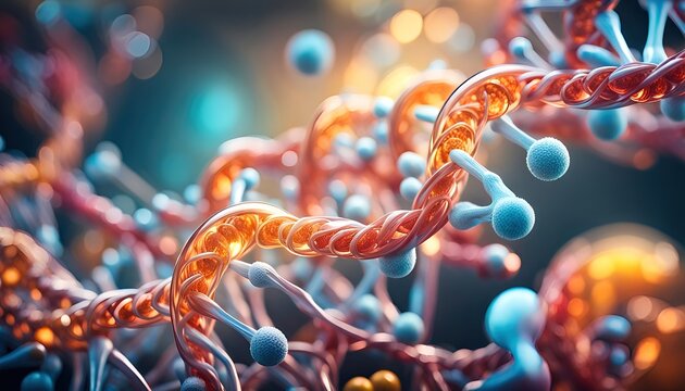 Protein structure or macromolecules consisting of a chain of amino acid residues - 3d illustration