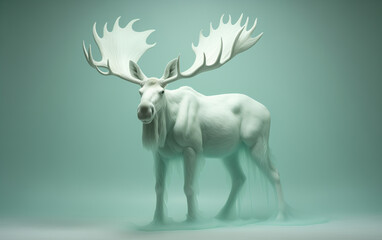 Obraz na płótnie Canvas Portrait style image of a moose in white mint green color. Ethereal lighting composition.