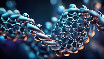Protein structure or macromolecules consisting of a chain of amino acid residues - 3d illustration - obrazy, fototapety, plakaty