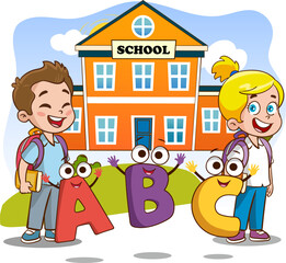 Obraz na płótnie Canvas Education Concept and literacy learning vector illustration with Cartoon Characters.alphabet learning.