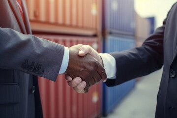 businessman handshake in port , containers background