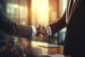 businessman handshake on trade chart background - obrazy, fototapety, plakaty