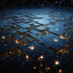 Chipset constellations: mapping the galactic nexus of data. celestial concept scene portraying constellations formed by interconnected computer chips in space