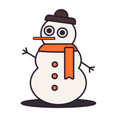 Cute snowman wearing an orange hat and scarf, christmas decor, transparent background, illustration