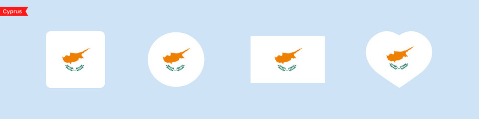 National flag of Cyprus. Cyprus flag icons in the shape of a square, circle, heart. Isolated flag symbols for language selection. Vector icons