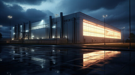 Hyperrealistic Light-Filled Industrial Building: Clean Design