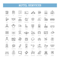 Hotel services concept illustration. Vector outline icons - obrazy, fototapety, plakaty