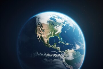 Illustration of planet Earth in space, showing continents, oceans and atmosphere.
