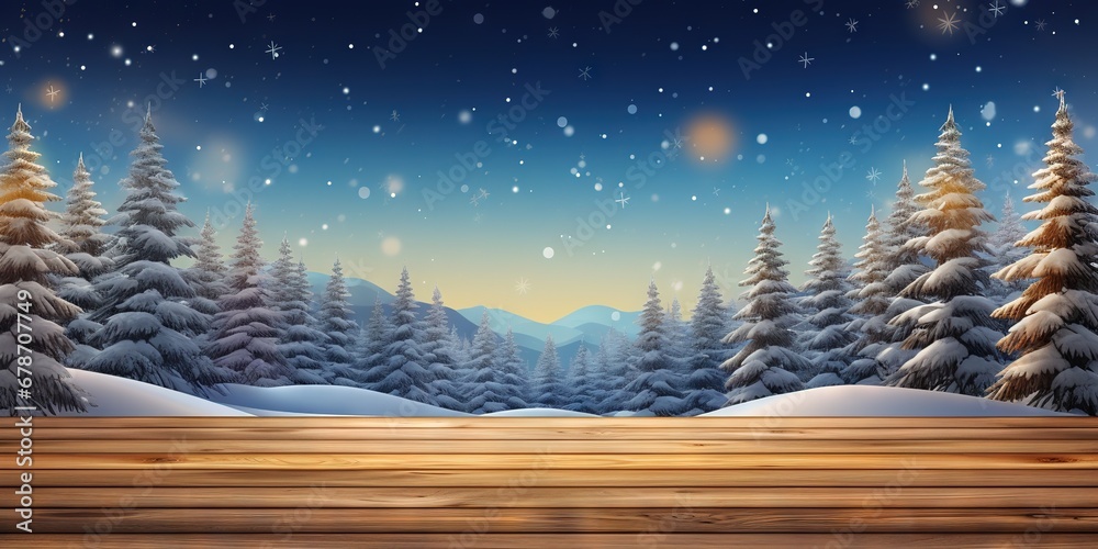 Wall mural Winter Wonderland Scenic Snowscape with Snowy Spruce Branches and Falling Snow Outdoors, Generative AI