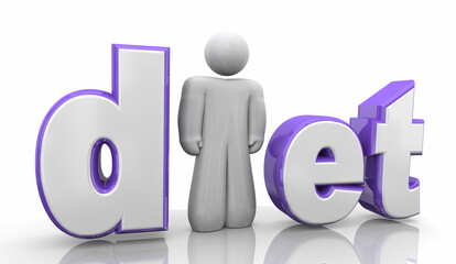 Diet Person in Word Lose Weight  Fat Get Thin Slim Plan Eat Less 3d Illustration