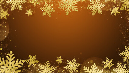 Gold snowflakes frame for elegant christmas background with copy space.