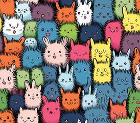 Whisker Waltz A captivating seamless pattern featuring a delightful array of multiple bunny heads intricately arranged in perfect harmony. 