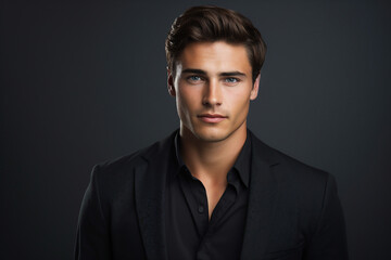 Fototapeta premium Generative ai modern technology portrait of attractive virile man after salon haircut barbershop stylist
