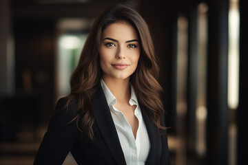 Generative AI portrait of amazing gorgeous office worker young woman ready for conference