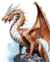 Fototapeta premium Watercolor red dragon. Symbol of new 2024 year, isolated