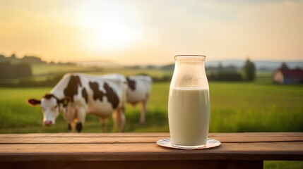 A fresh, nonhomogenized glass of milk prominently displaying a rich, creamy top layer, indicative of highquality, ecofriendly dairy farming practices. - obrazy, fototapety, plakaty