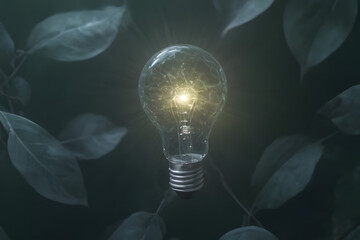 light bulb with green leaves, ecosystem, eco power, green living 